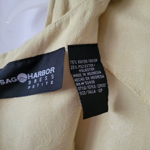 Sag Harbor Pencil Dress Yellow Rayon blend 12P Jacquard Zip sleeveless Retro EUC - Picture 12 of 15